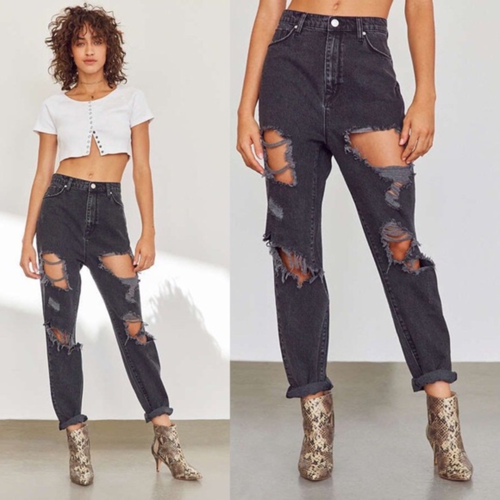 BDG Washed Black High-Rise Distressed Boyfriend Jeans